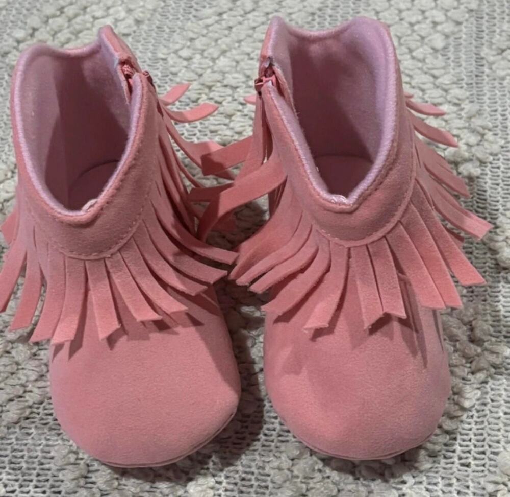 Baby Girl Pink Faux Suede Fringe Ankle Booties Size Infant 3